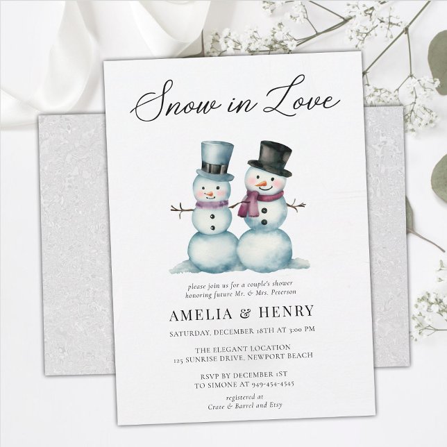 Snow in Love Funny Winter Couples Bridal Shower Invitation (funny couples shower wedding snowman winter cute humor watercolor snow in love chic his hers coed)