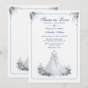 Snow in Love Ice Blue Gown Winter Bridal Shower Invitation