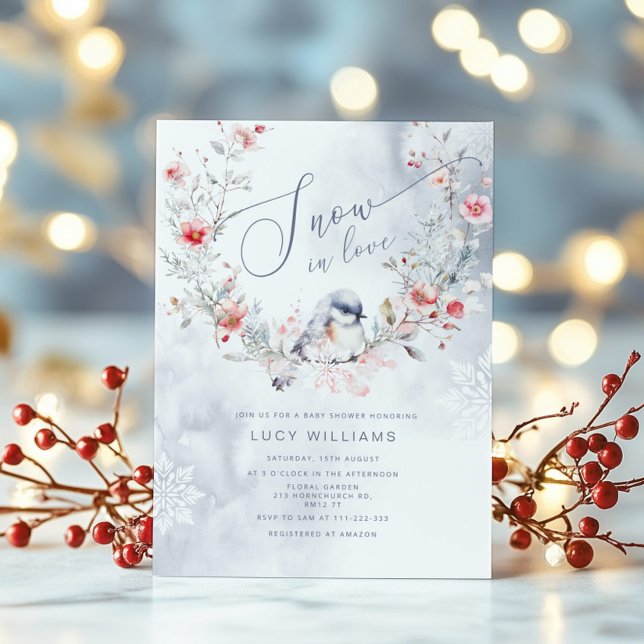 Snow in Love modern winter snow bridal shower Invitation (Creator Uploaded)