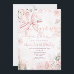 Snow In Love Pink Bow Floral Christmas Birthday Invitation<br><div class="desc">EDITABLE Snow In Love Pink Bow Floral Christmas Birthday Invitation
Elegant Rose Gold Winter Onederland Christmas Season Girl 1st Birthday Invitation
Pink Bow Snow In Love Floral First Birthday Invitation
Perfect for welcoming winter and celebrating the birthday</div>