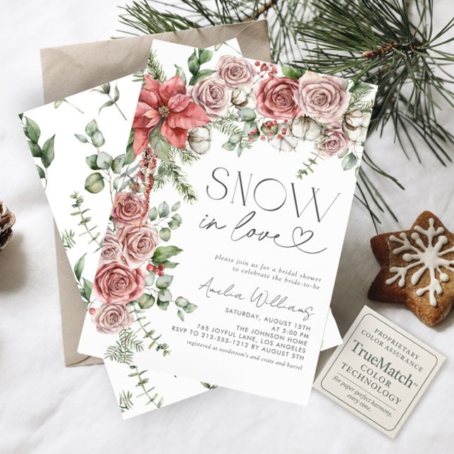 Snow in Love Red Pine Winter Flowers Invitation (Creator Uploaded)