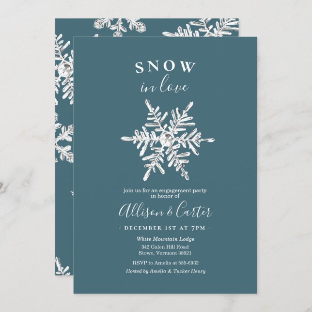 Snow in Love Snowflake Engagement Invitation (Front/Back)