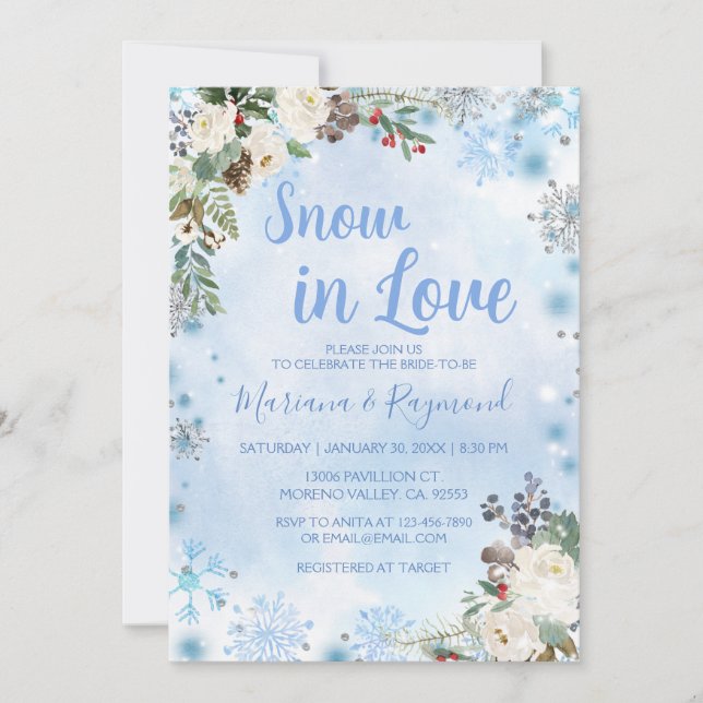 Snow in Love Snowflake Winter Blue Couples Shower Invitation (Front)