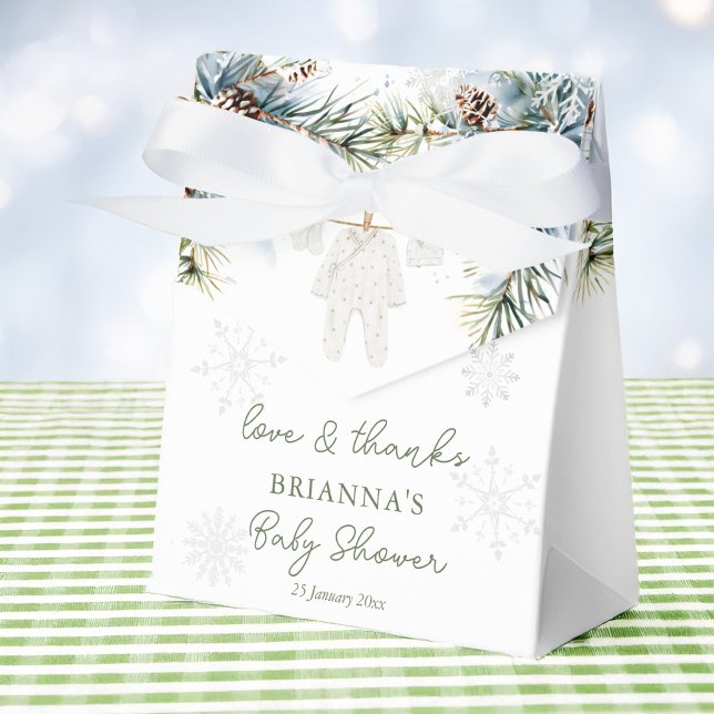 Snow in love snowflakes winter baby shower favours favour box (Snow in love snowflakes clothes on a wash line winter baby shower favors personalized favor boxes)