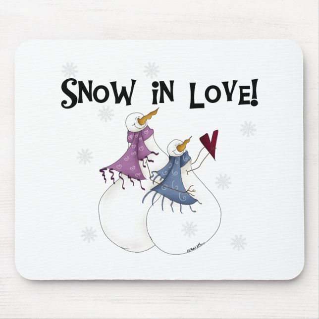 Snow in Love Snowman Christmas Holidays Mouse Pad (Front)