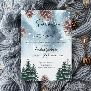 Snow in love snowy pines winter bridal shower  invitation