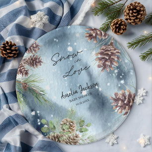 Snow in love snowy pines winter bridal shower  paper plate