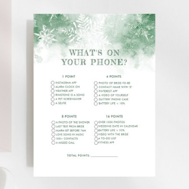 Snow in Love What On Your Phone Bridal Shower Game (Creator Uploaded)