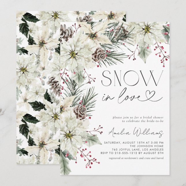 Snow in Love White Poinsettia Winter Invitation (Front/Back)