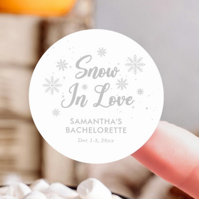 Snow in love White Winter Bachelorette  Classic Round Sticker (Creator Uploaded)