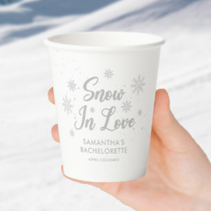 Snow in love White Winter Bachelorette Paper Cups