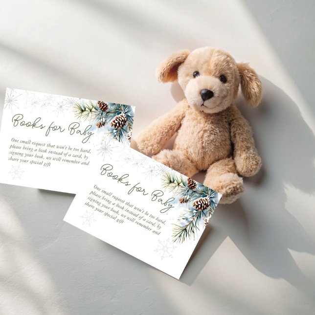 Snow in love winter baby shower book request enclosure card (Snow in love winter baby shower book request enclosure cards snowy pines book request card)