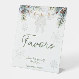 Snow in love winter baby shower favours table pedestal sign