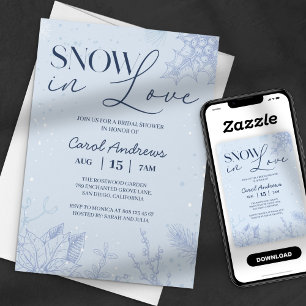 Snow in Love Winter Blue Winter Bridal Shower Invitation