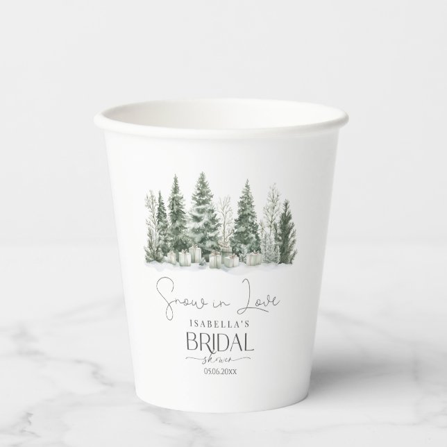 Snow In love Winter Bridal Shower Paper Cups (Front)