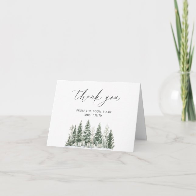 Snow In Love Winter Bridal Shower Thank You  Card (Front)