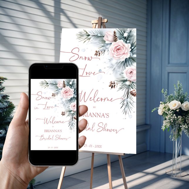 Snow in love winter bridal shower welcome sign (Snow in love winter bridal shower personalized welcome sign poster template instant download)