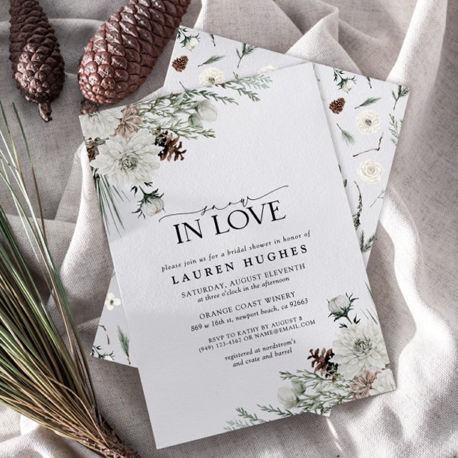 Snow In Love Winter Evergreen Bridal Shower Invitation (Creator Uploaded)