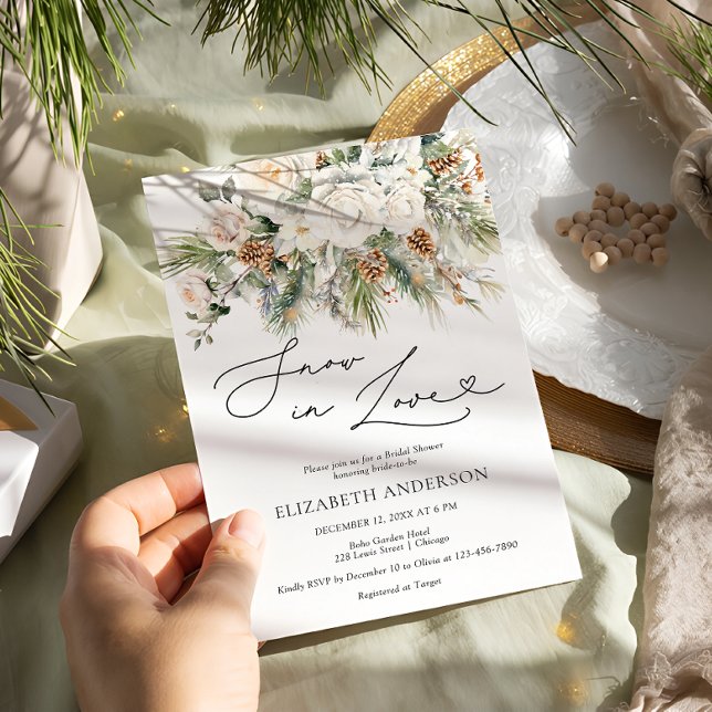 Snow In Love Winter Evergreen Bridal Shower  Invitation (Creator Uploaded)