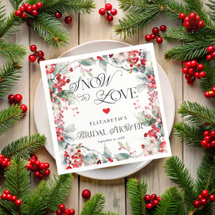 Snow in Love Winter Floral Botanical Bridal Shower Napkin