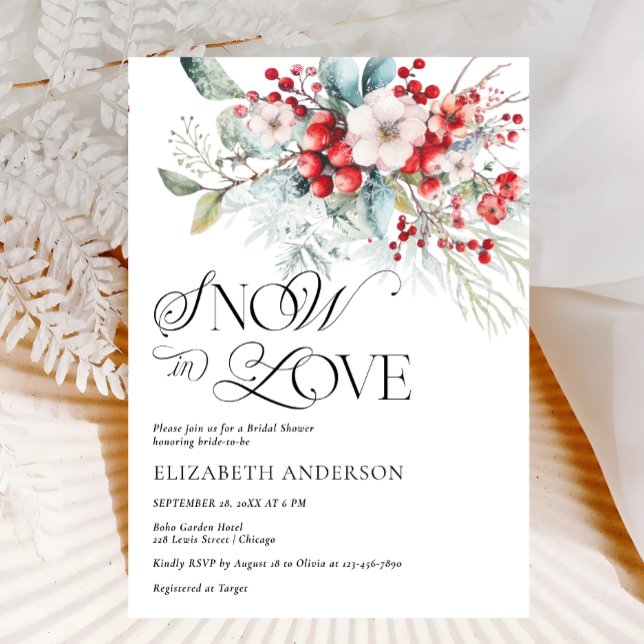 Snow In Love Winter Floral Bridal Shower  Invitation (Creator Uploaded)