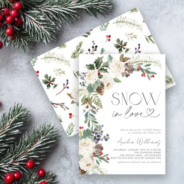 Snow in Love Winter Flowers Evergreen Invitation (Creator Uploaded)