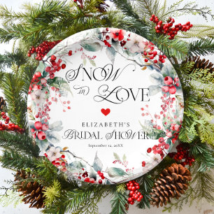 Snow in Love Winter Frosty Floral Bridal Shower Paper Plate