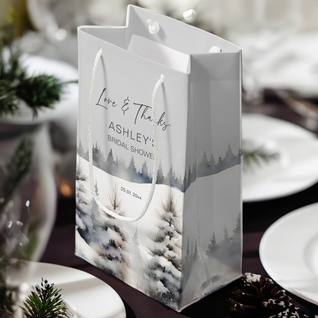 Snow in love winter pine forest bridal shower favo small gift bag (Snow in love winter pine forest bridal shower favor small gift bag winter bridal shower gift bag)