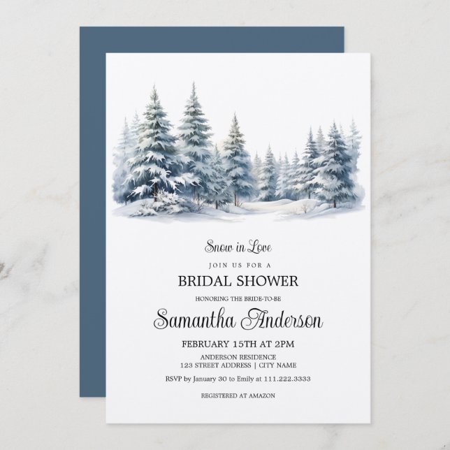 Snow in Love winter pine forest Bridal Shower Invitation (Front/Back)