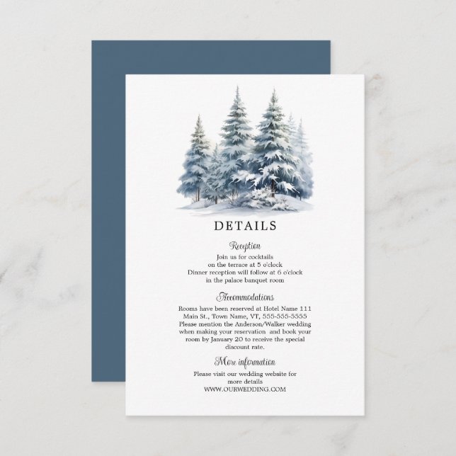 Snow in Love winter pine forest details Enclosure Card (Front/Back)