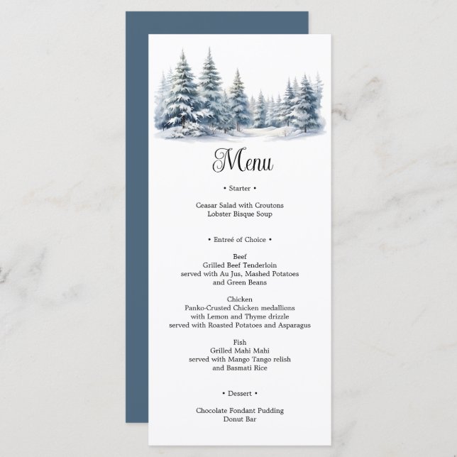 Snow in Love winter pine forest Menu (Front/Back)