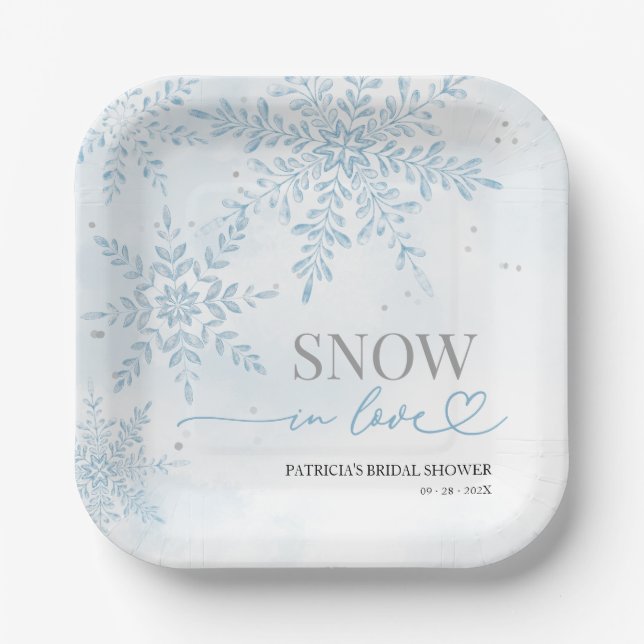 Snow in Love Winter Snowflake Bridal Shower  Paper Plate (Front)