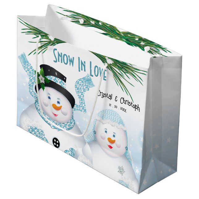 Snow In Love Winter Wedding Large Gift Bag (Front Angled)