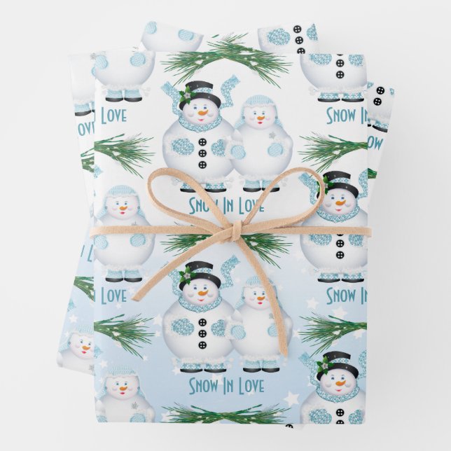 Snow In Love Winter Wedding Wrapping Paper Sheet (In situ)