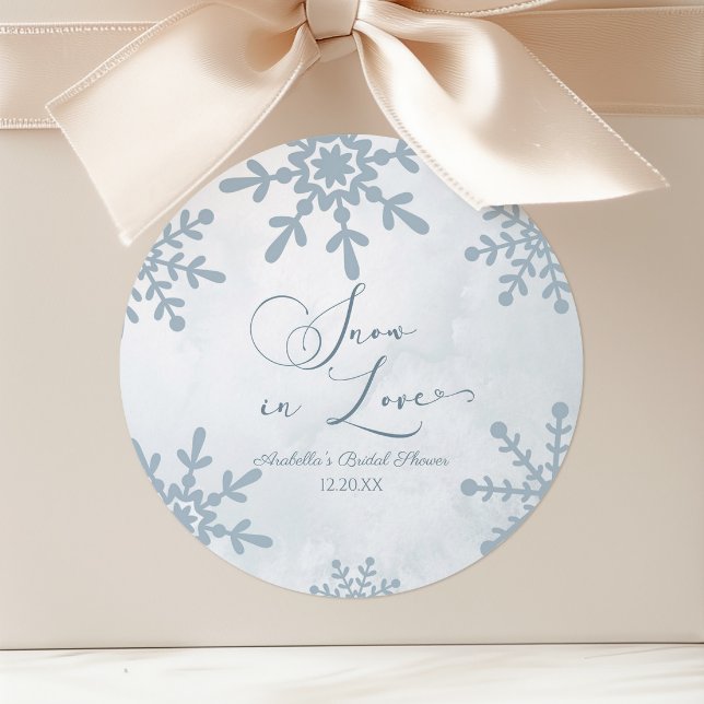 Snow In Love Winter Wonderland Bridal Shower Classic Round Sticker (Creator Uploaded)