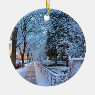 Snow in Montreal Ceramic Tree Decoration