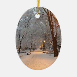 Snow in Park Sibiu Ceramic Ornament
