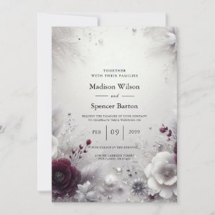 Snow-Kissed Plum and Ivory Floral Wedding Invitation