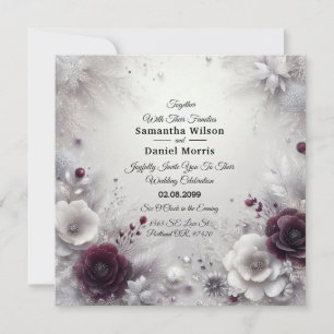 Snow-Kissed Plum and Ivory Floral Wedding Invitation