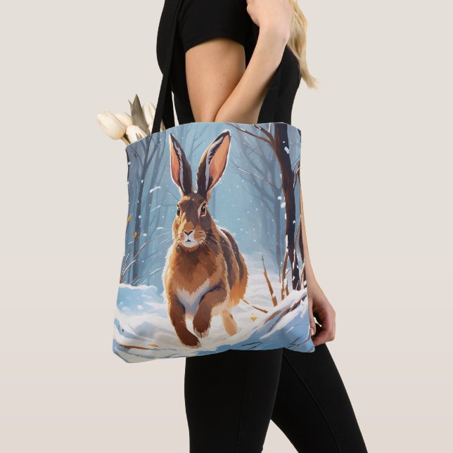 Snow-Kissed Revelry: The Hare Run Tote Bag (Close Up)
