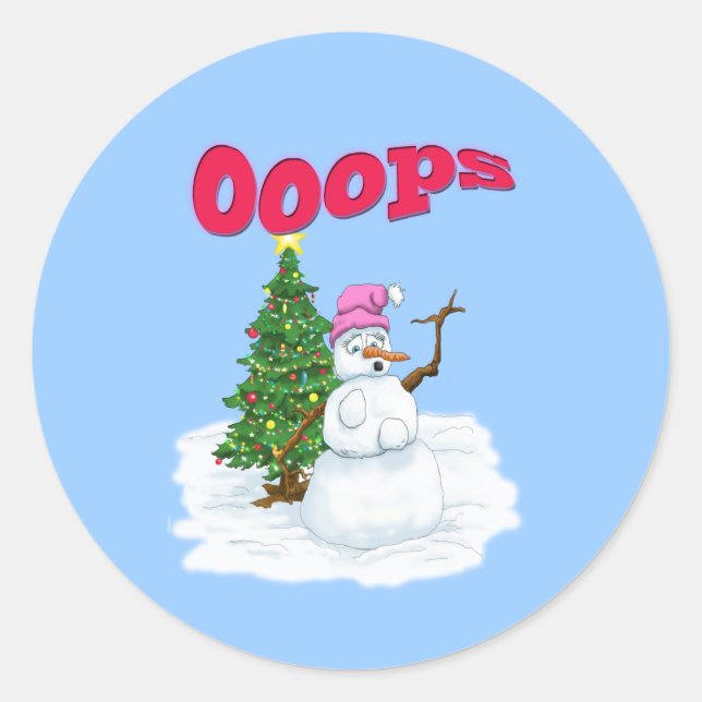 Snow lady with christmas tree OOps Classic Round Sticker (Front)
