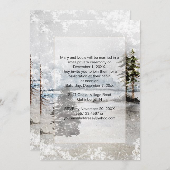 Snow Lake Fir Pine Trees Reception Only Wedding Invitation (Front/Back)