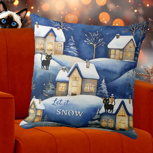 Snow Landscape Cute Winter Cat Cushion