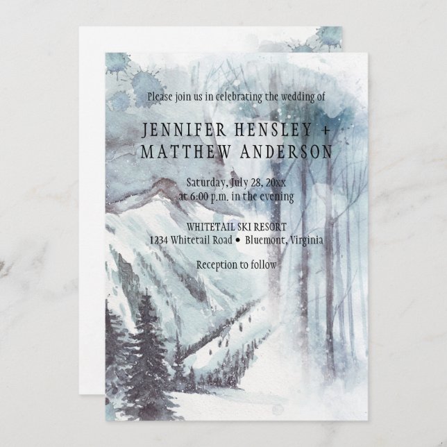 Snow Landscape Pine Trees Mountains Wedding | Invitation (Front/Back)