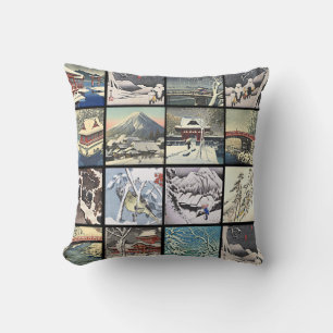 snow landscape trees japanese art paintings  cushion