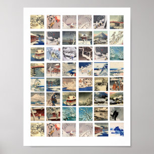 snow landscapes japanese woodblocks art paintings poster