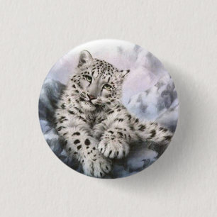 Snow leopard 3 cm round badge