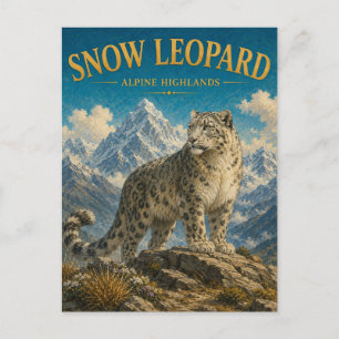 Snow Leopard Alpine Highlands Watercolor GeoSaga Postcard