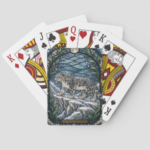 Snow Leopard Alpine Ledge Illumina Stained Glass Playing Cards