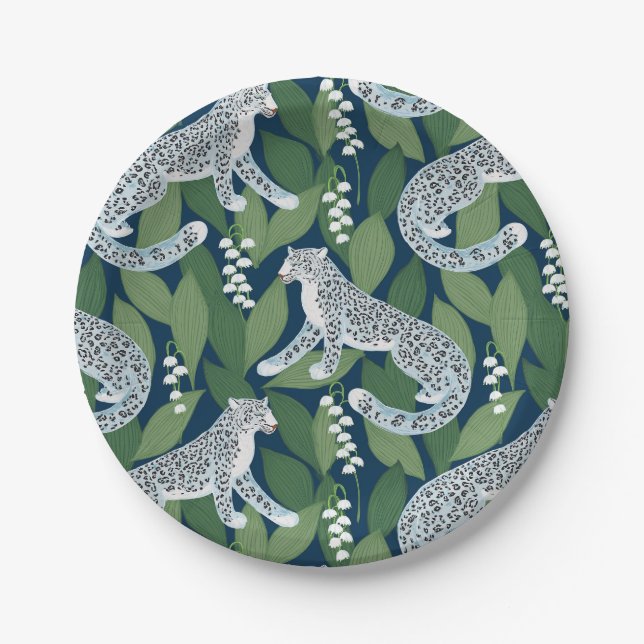 Snow Leopard and Lily of the Valley Paper Plate (Front)